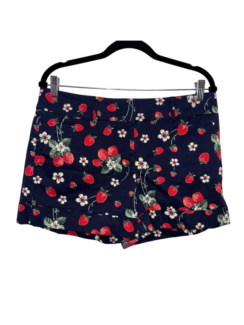 Strawberry Floral Print Womens Shorts Size 12 By 7th Avenue Design Studio Navy